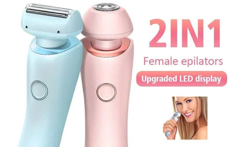 Electric Razor for Women - Painless 2-in-1 Women Shaver Hair Remover for Face, Legs and Underarm, Portable Waterproof Bikini Trimmer Wet and Dry Cordless Lady Hair Removal - Micro USB Recharge